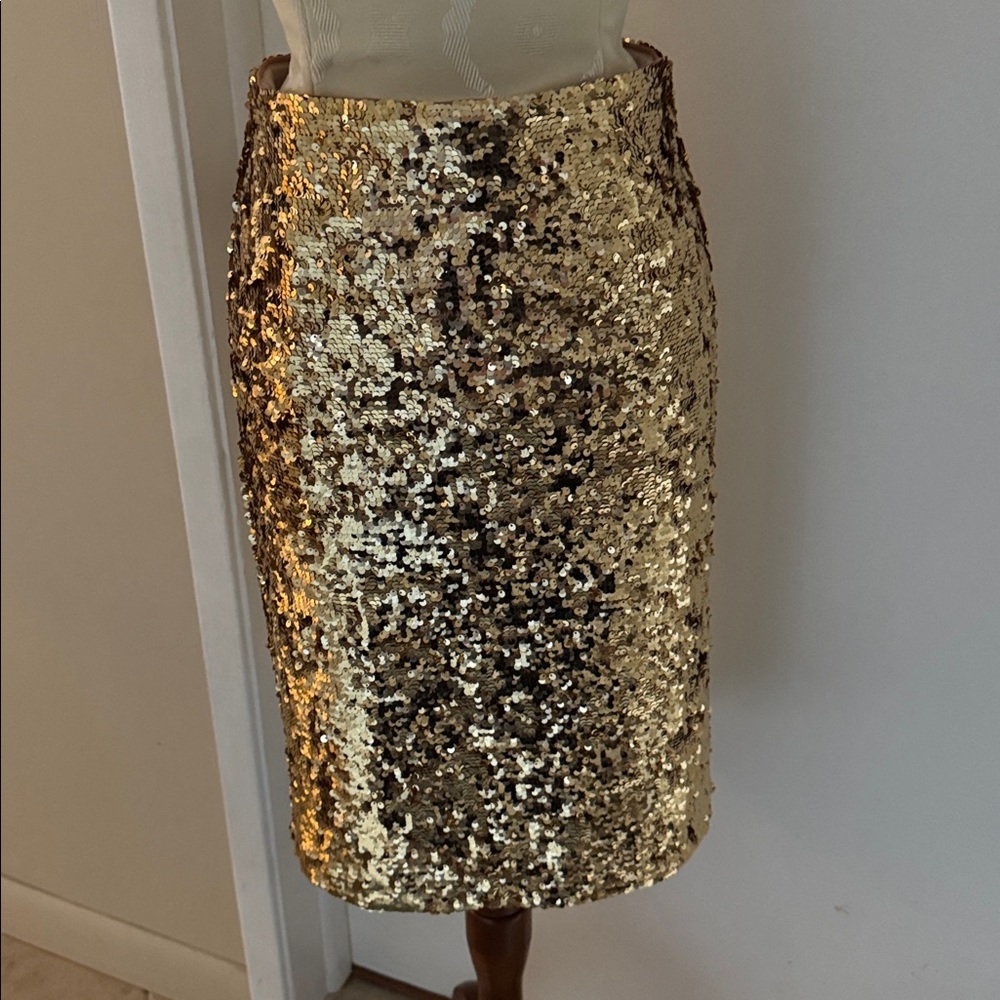 Alice + Olivia Gold Sequin Ramos Sparkly Stunner Lined Zip Fitted Pencil Skirt 6 - Picture 13 of 14